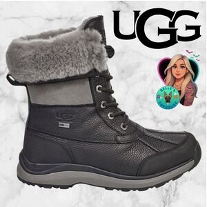 UGG Adirondack III Winter Snow Boots Women 8.5 Black Leather Sheepskin Fur Lined